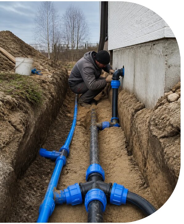 Монтаж наружного водопровода на участке под ключ в Тихорецке